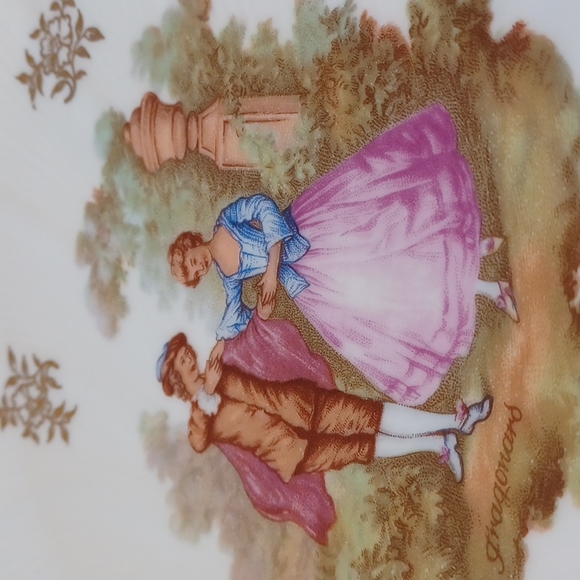 Limoges France antique mid century plate platter gold man woman courting - Picture 4 of 16